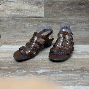 SAS Allegro Brown Leather Croc Embossed Heeled Sandals Women's Size 9.5